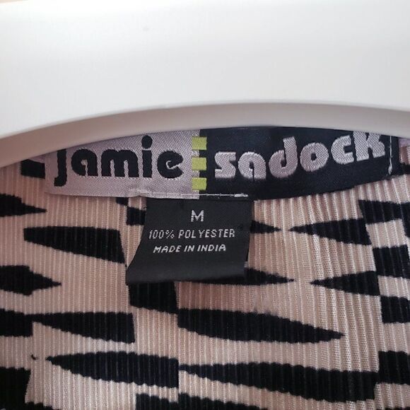 Jamie Sadock Golf Top Size M Peach Pink Black Zebra Striped Slinky Ribbed Artsy - Picture 4 of 5